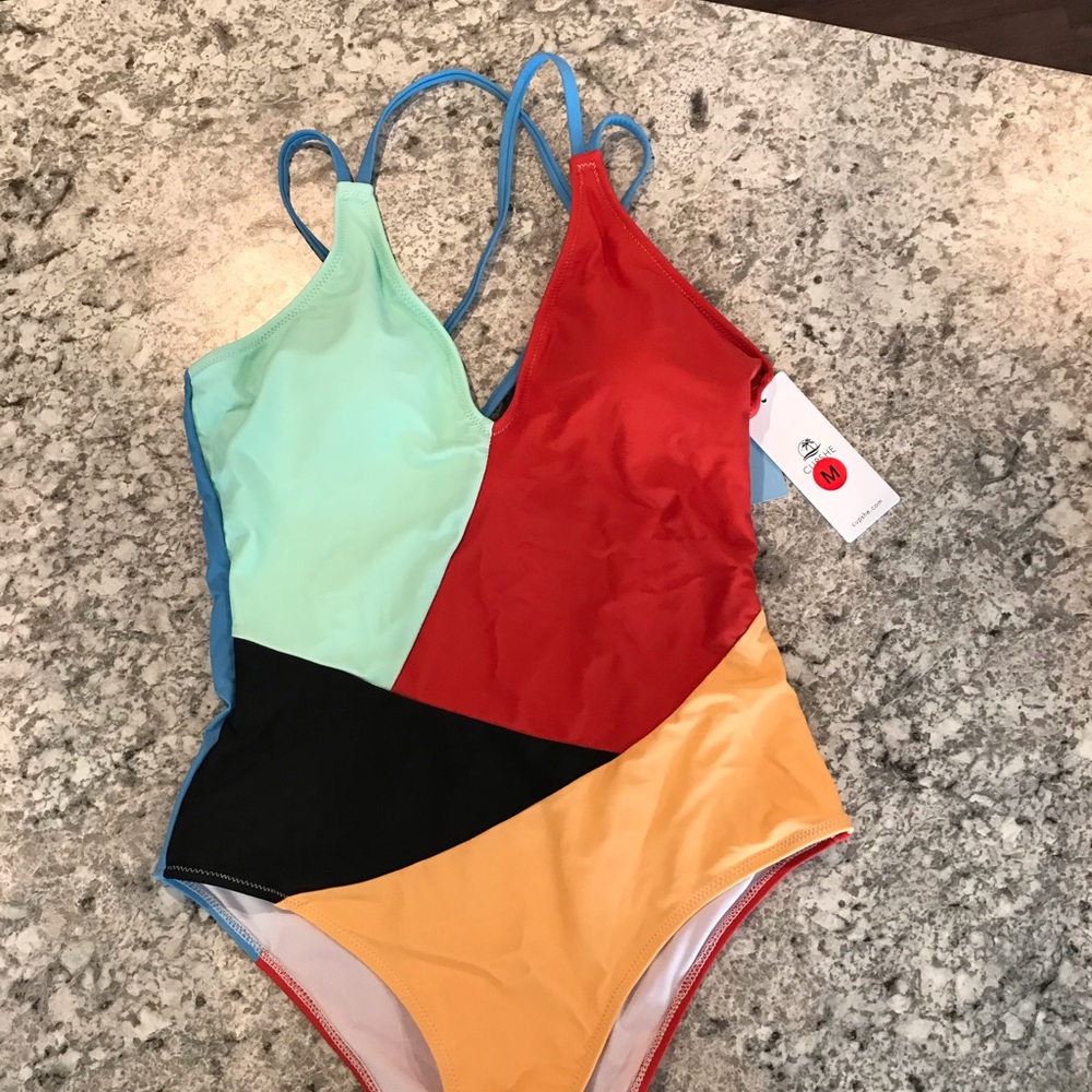 Cupshe Colorblock One Piece Swimsuit - Red, Blue, Black, Yellow